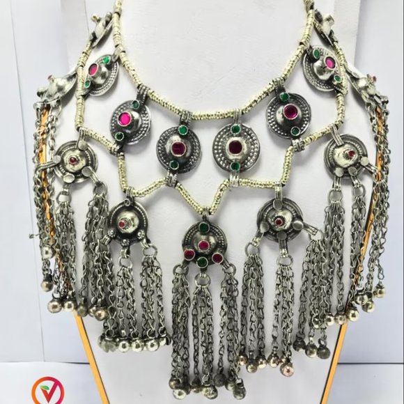 Afghan Layered Choker Necklace WIth Dangling Bells, Afghan Choker Necklace, - Picture 4 of 5